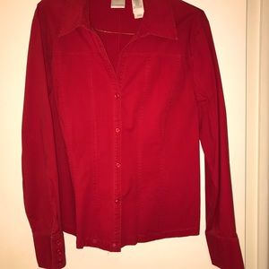 Emma James long sleeved red button down women’s shirt